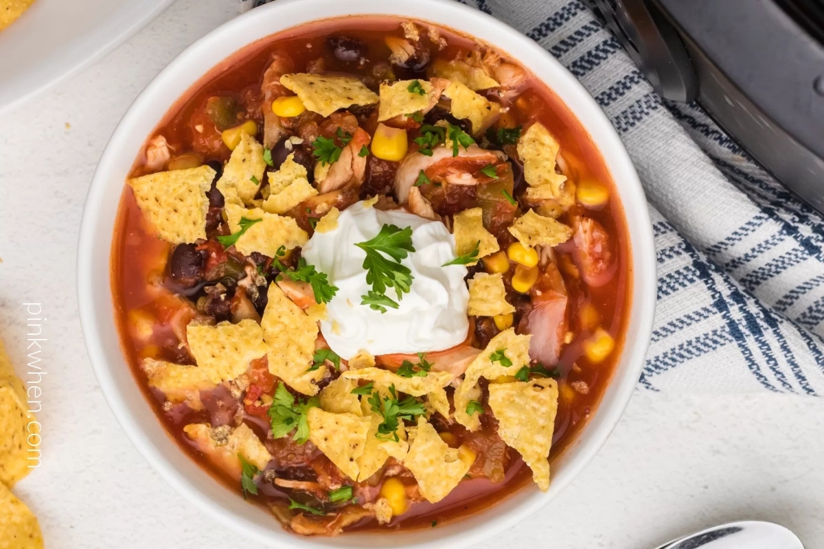Easy Southwestern Slow Cooker Chicken Tortilla Soup.
