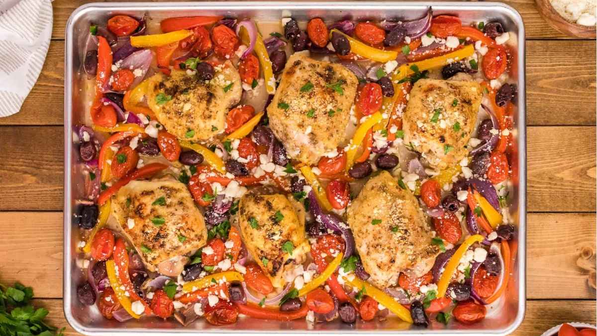 Easy Greek Chicken Sheet Pan Dinner. 