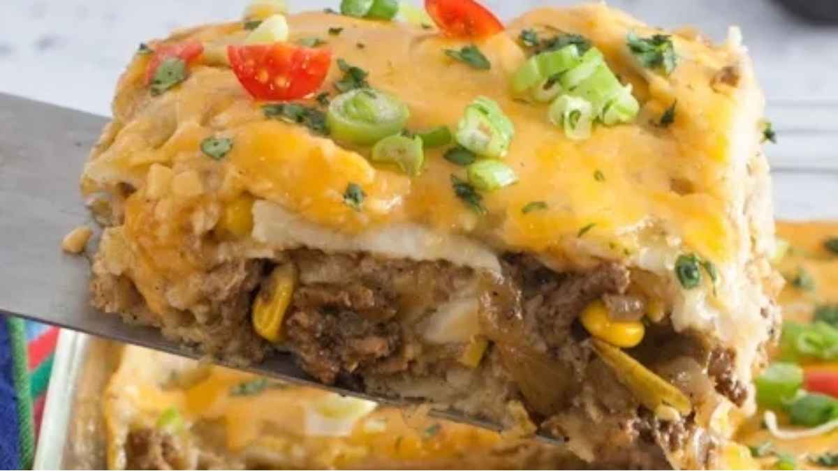 Easy Layered Enchilada Casserole.