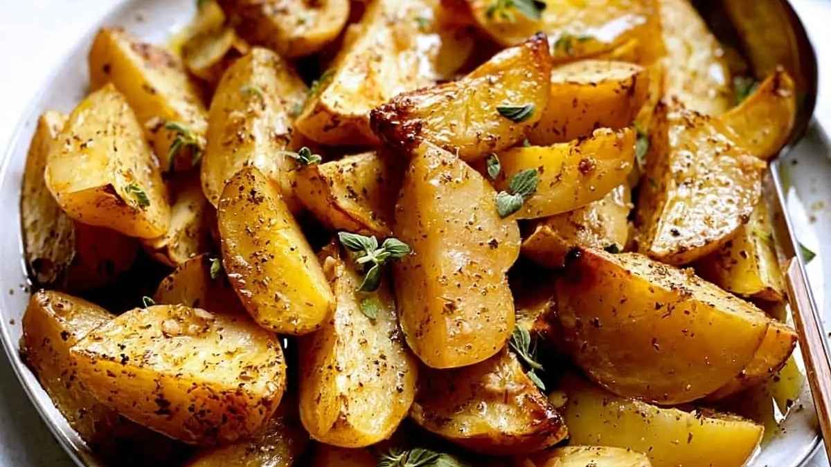 Greek Lemon Potatoes With Garlic & Oregano.