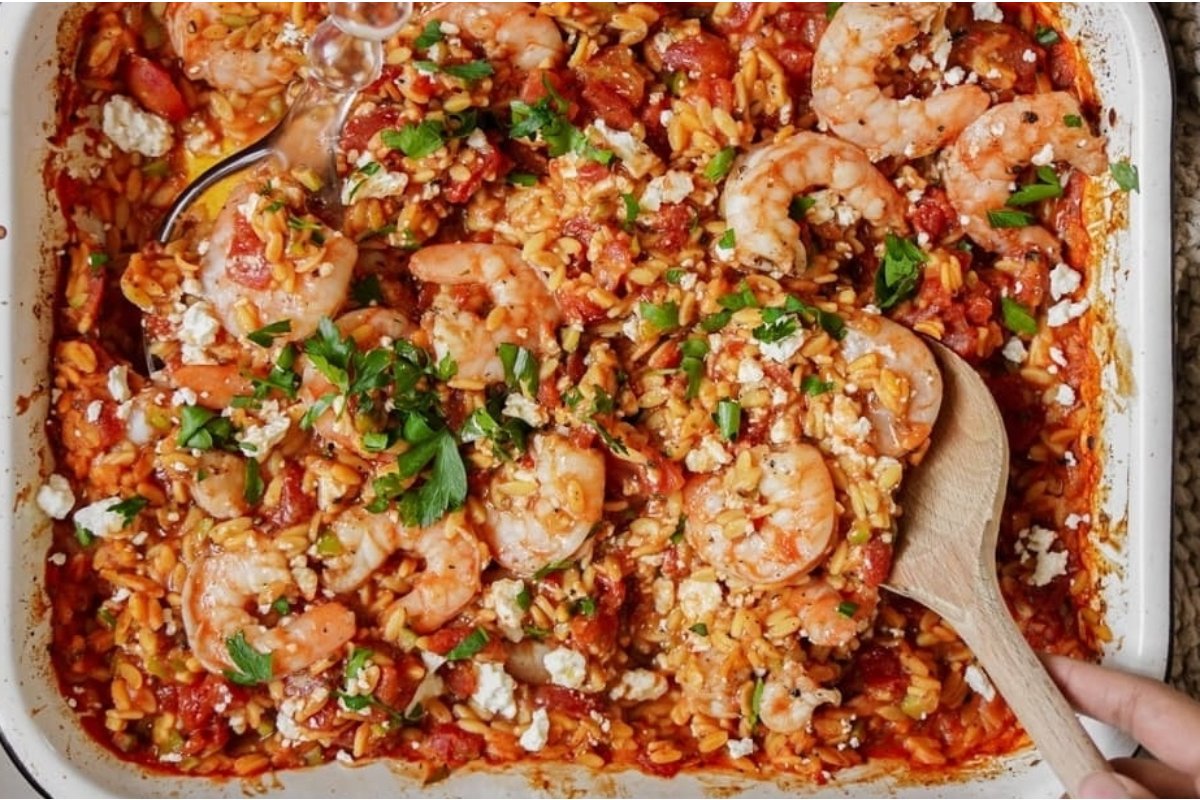 Greek Shrimp And Orzo Pasta Bake
