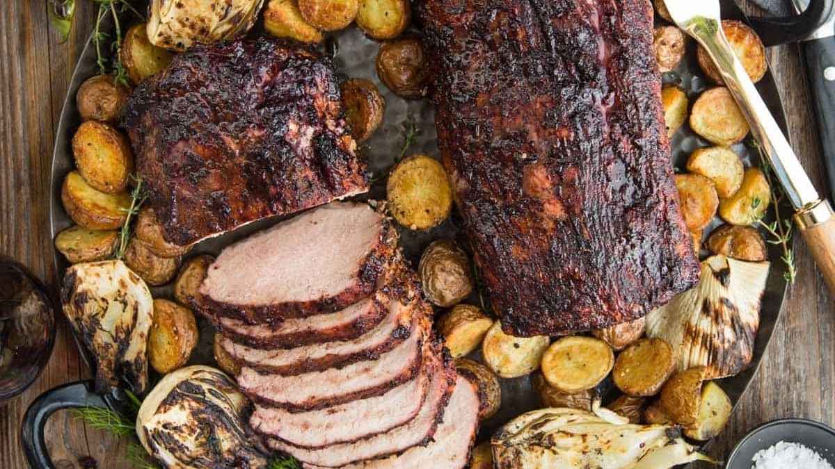 Grilled Pork Loin With Blackberry Balsamic Wine Glaze.