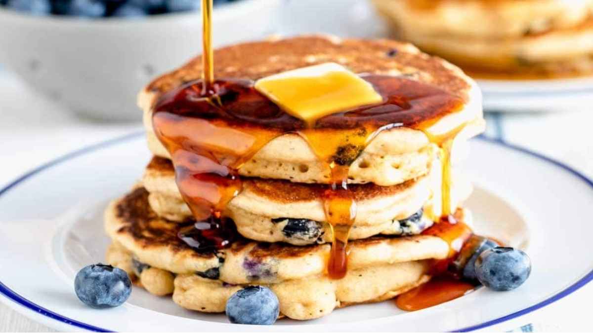 Healthy Whole Wheat Blueberry Pancakes.