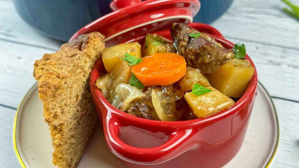 Hearty Irish Pork Stew With Guinness And Caraway Seeds.