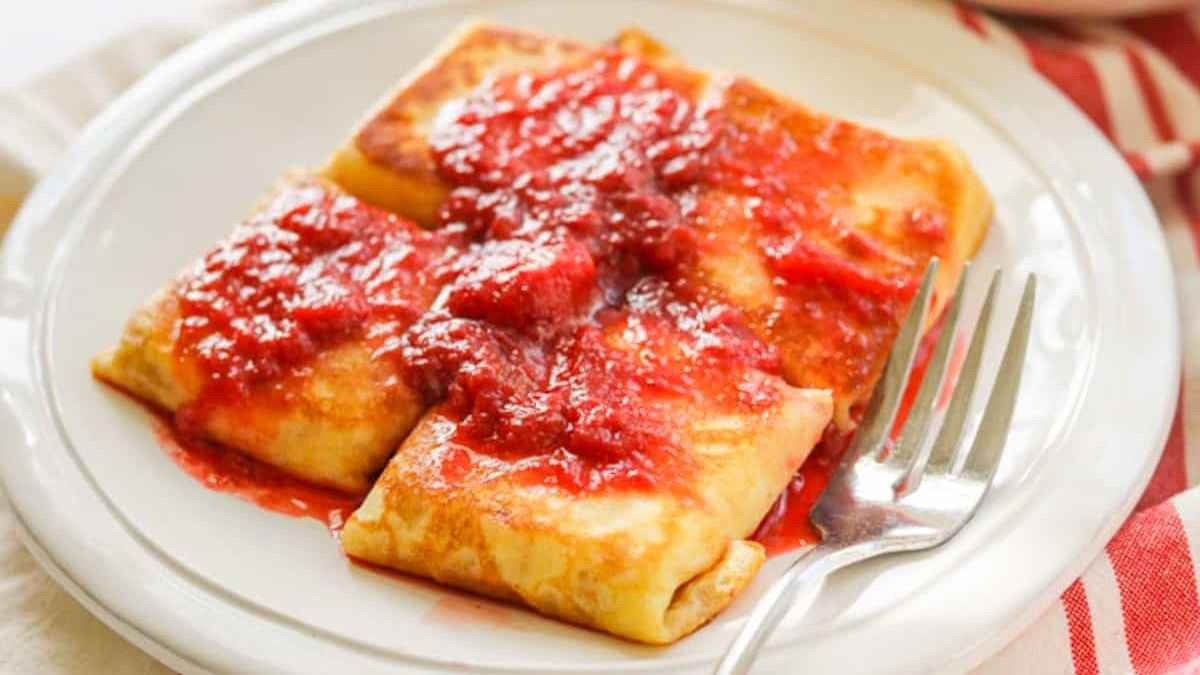 Strawberry Cheese Blintzes.