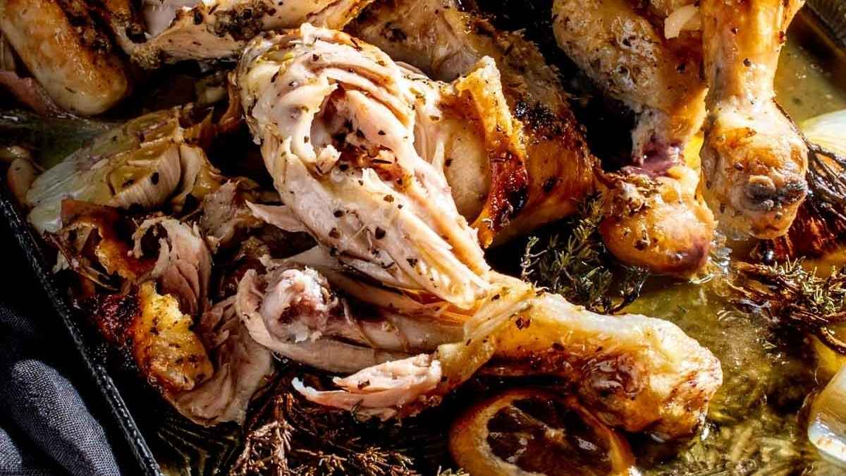 Juicy Greek Roast Chicken with Garlic and Herb Butter.