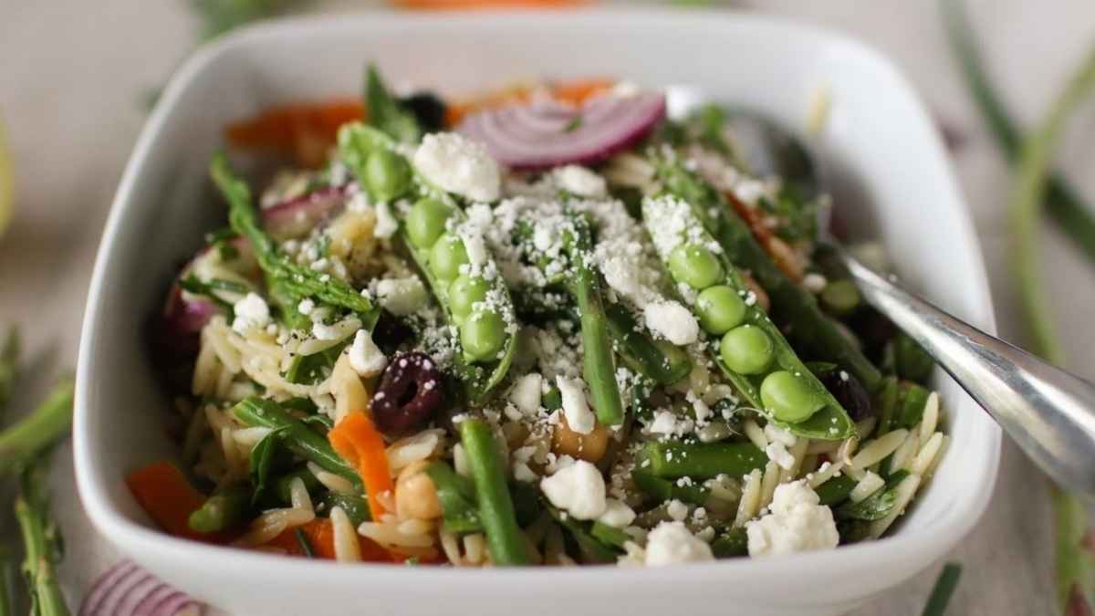 Lemon Orzo Salad with Asparagus and Feta.