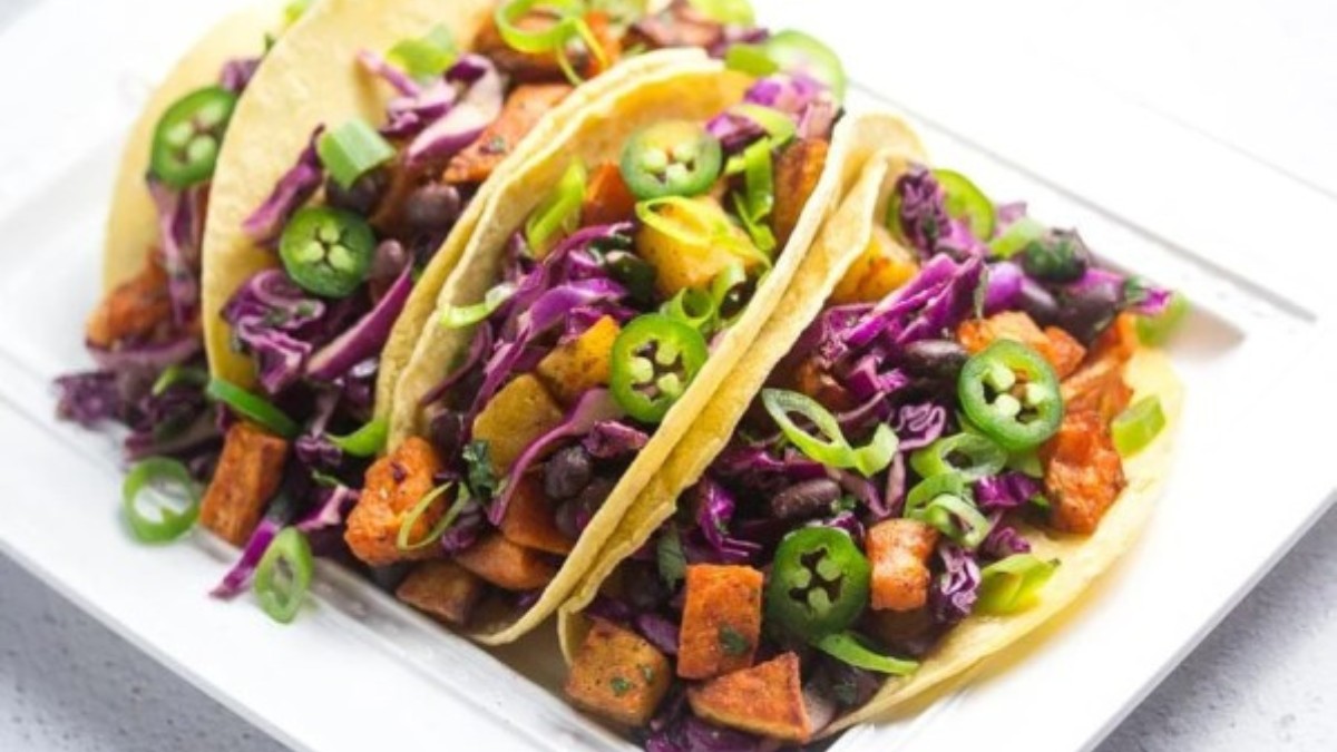 Sweet potato tacos on a plate.