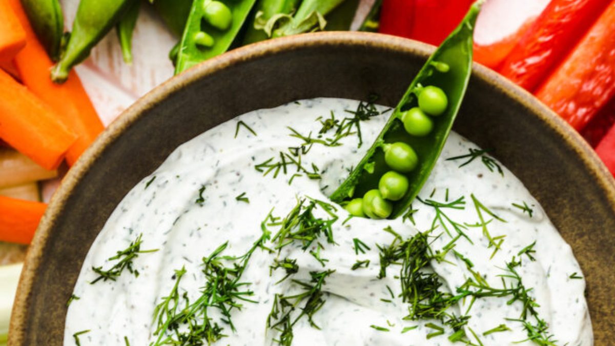 veggie dill dip with pea pod
