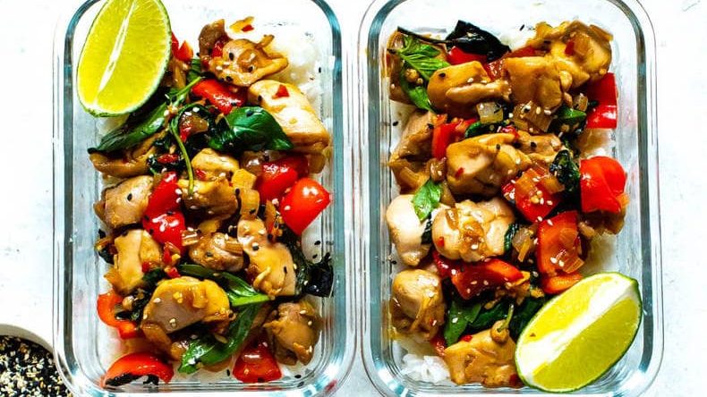 meal prep thai basil chicken.