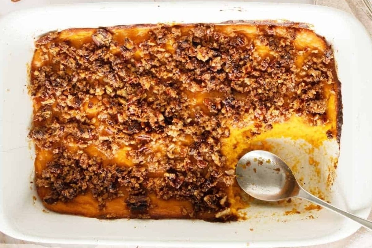 Pecan Sweet Potato Casserole Creamy With Crunchy Topping
