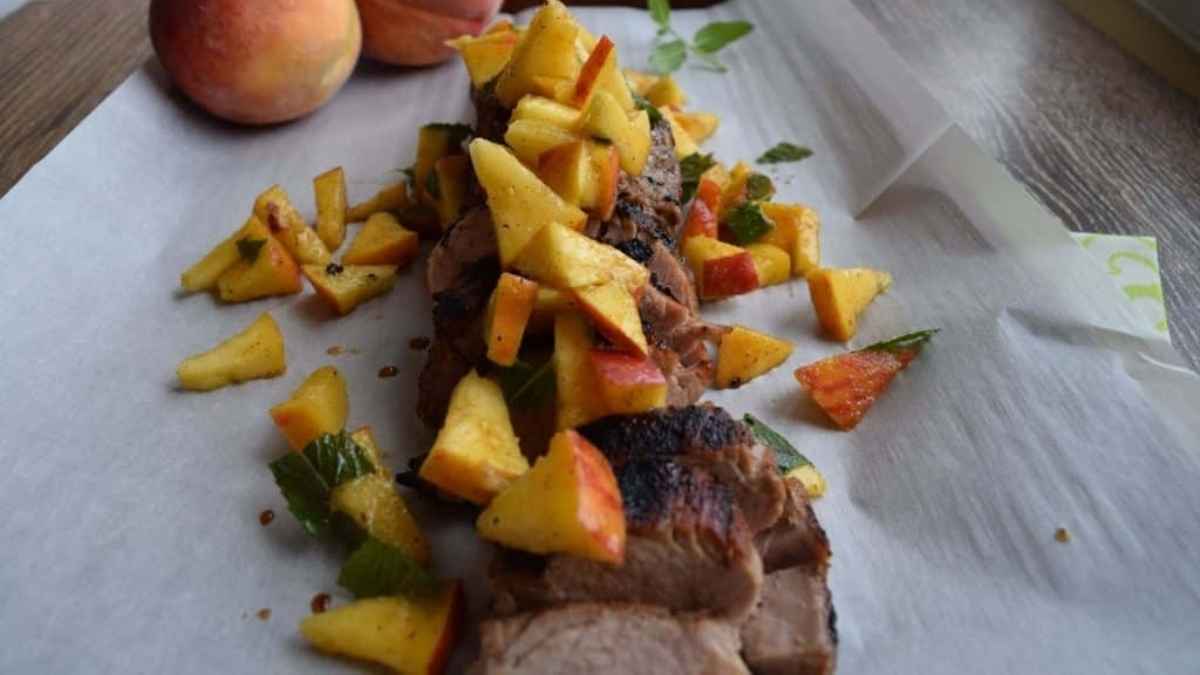 Pork Tenderloin With Peaches On The Grill.