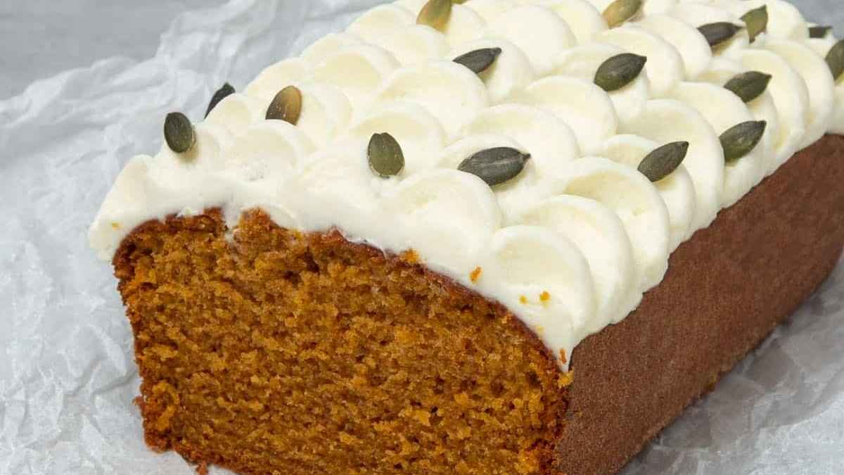 Pumpkin Bread With Cream Cheese Frosting. 