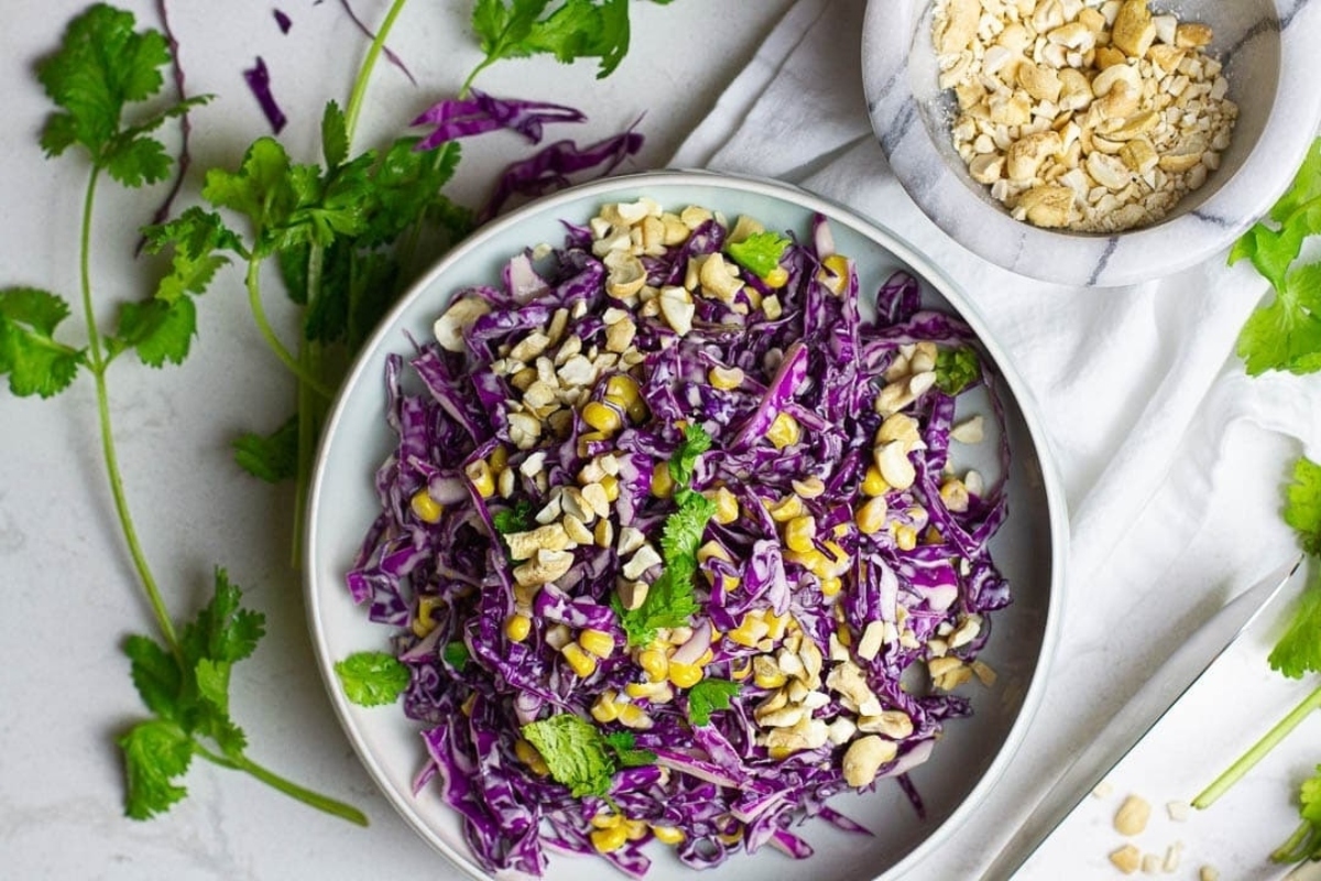 Red Cabbage Coleslaw With Peanut Butter.