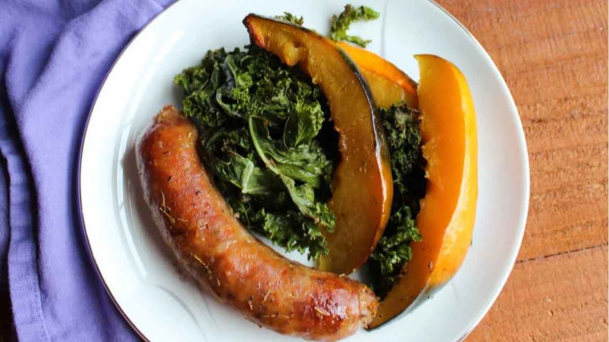Sausage Kale And Acorn Squash Sheet Pan Supper. 