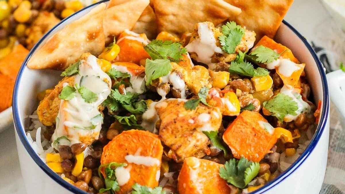 Sheet Pan Curried Chicken & Tahini Dressing.