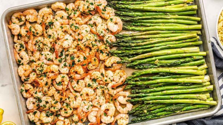 Shrimp And Asparagus Sheet Pan Meal.