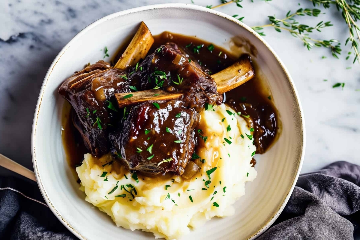 Slow Cooker Beer Braised Beef Short Ribs.