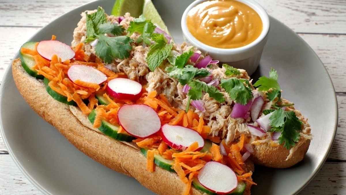 Slow Cooker Chicken Banh Mi Vietnamese Sandwiches. 