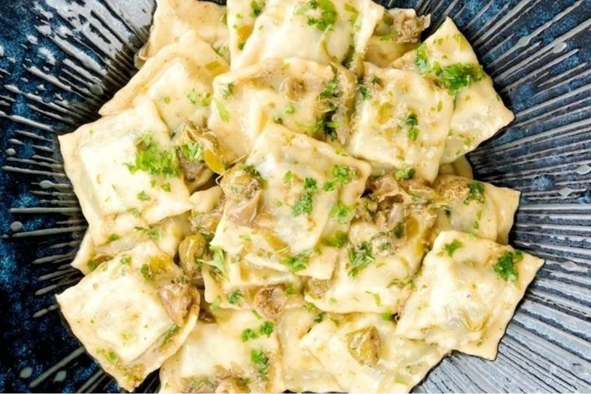 Spinach And Ricotta Ravioli In Caper Butter Sauce