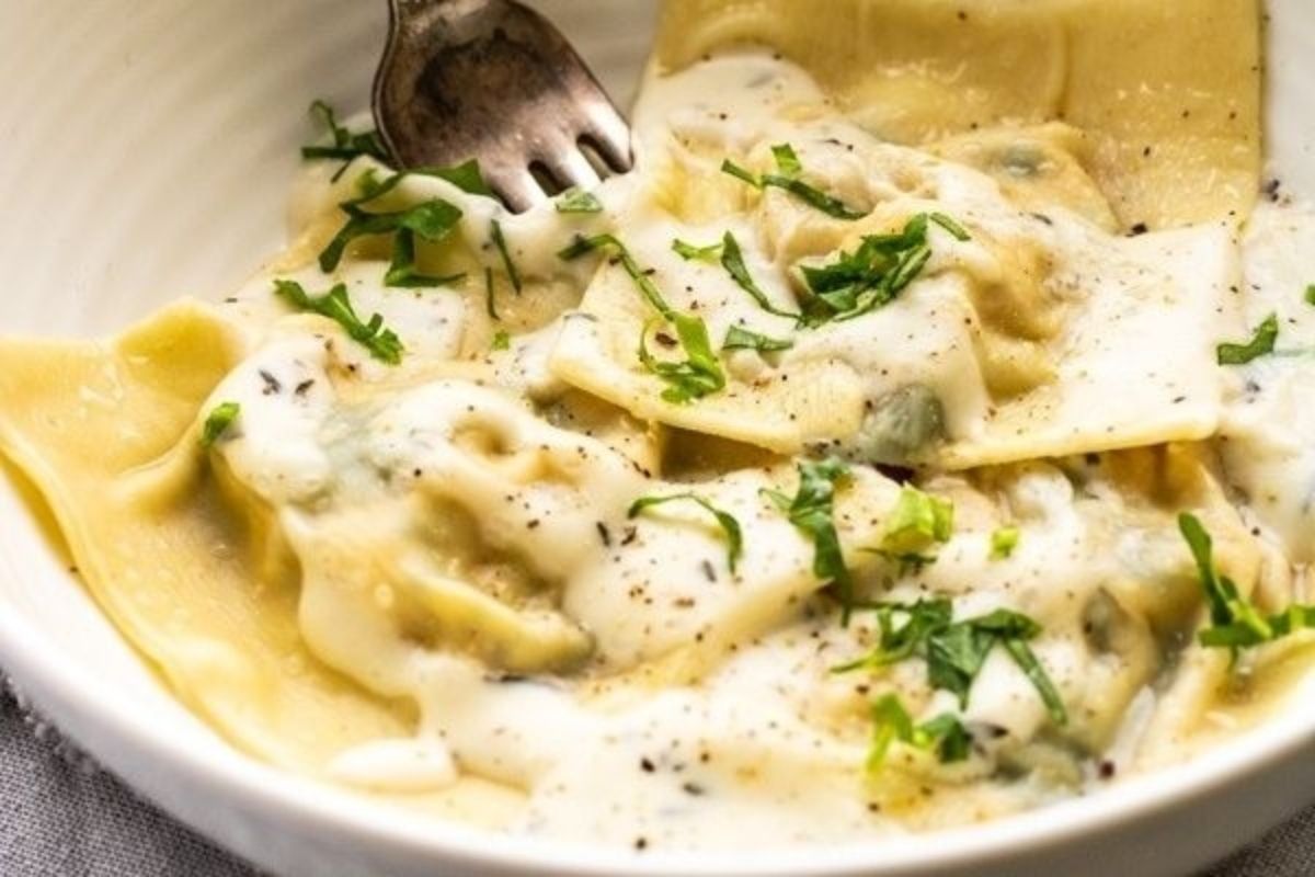 Sweet Potato Kale Ravioli With Lemon Thyme Cream Sauce