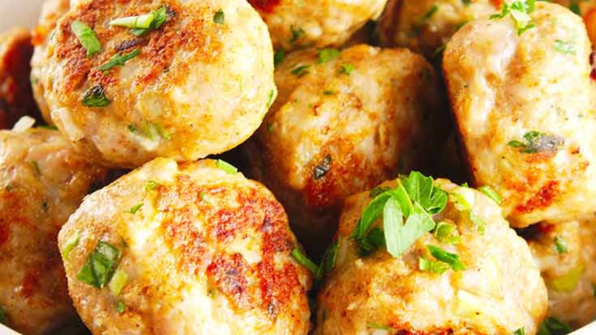 A batch of ground turkey meatballs.