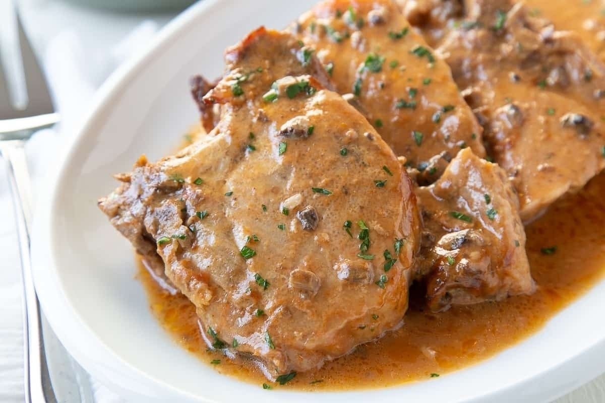 Crockpot Pork Chops With Mushroom Soup.