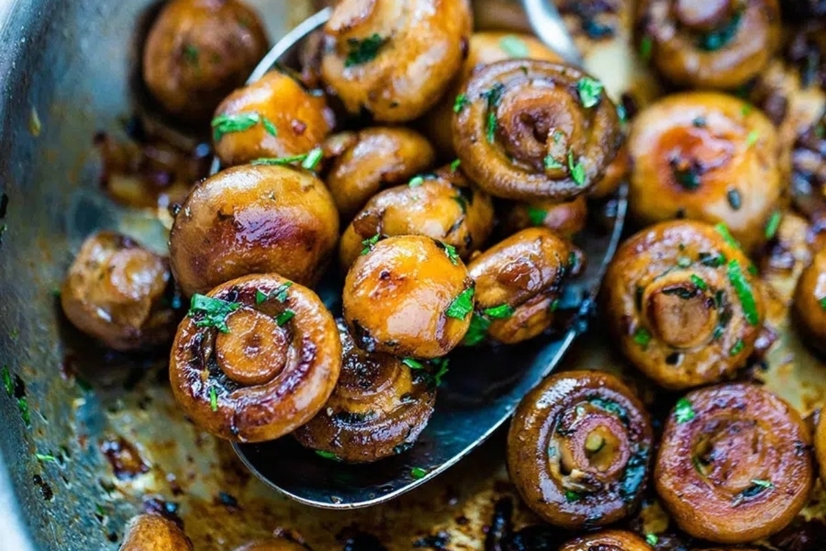 A spoonful of mushrooms.