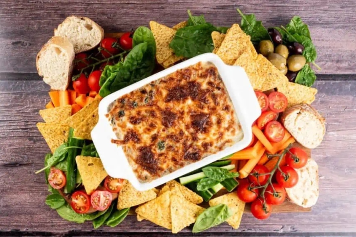 Hot Cheesy Mushroom Dip With Spinach.