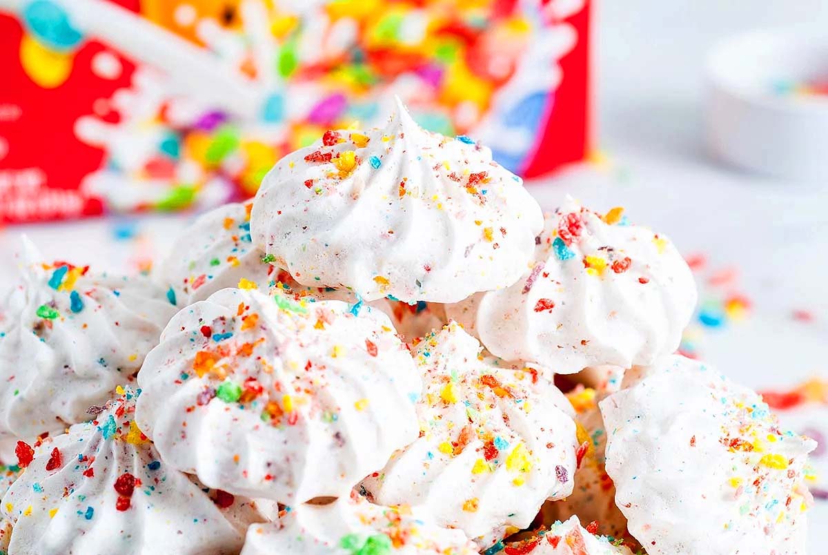 Fruity Pebbles Meringue Cookies.