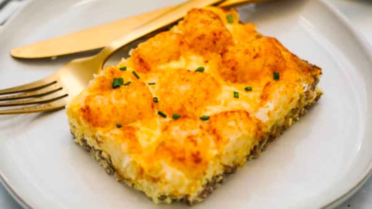 Sausage Tater Tot Breakfast Casserole. 