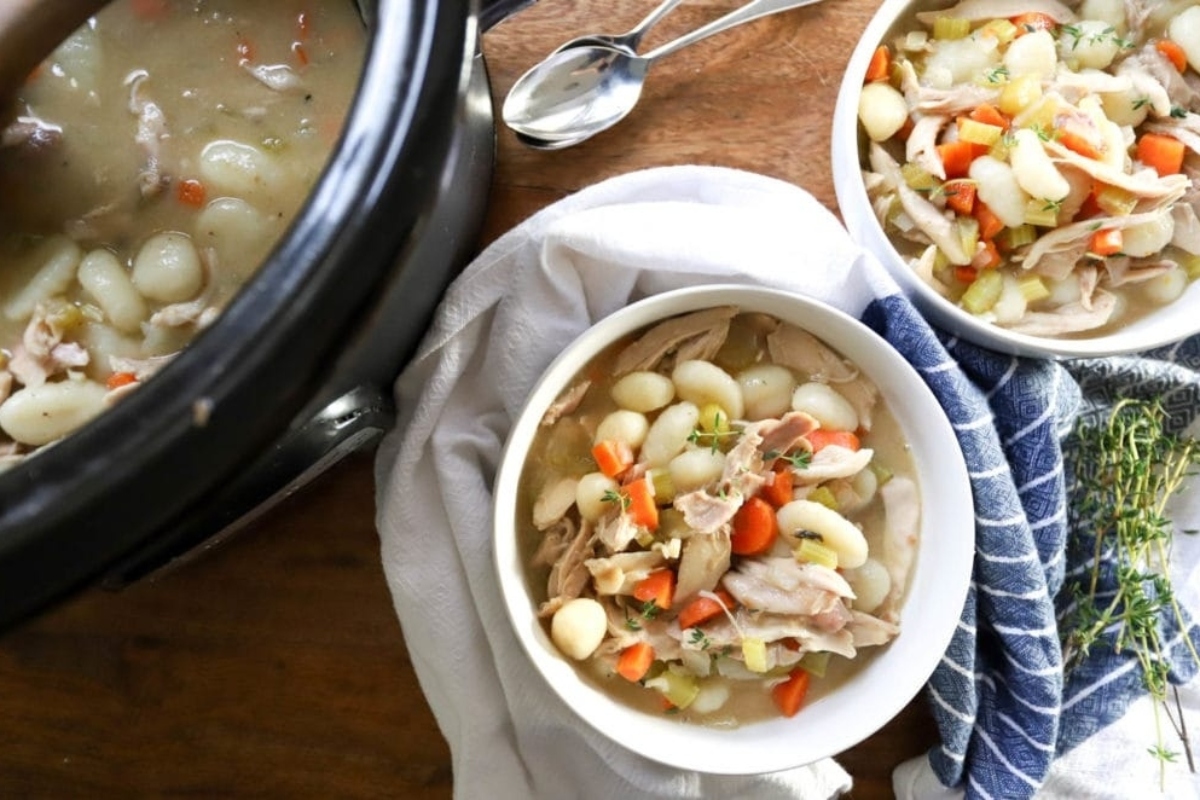 Super Easy Slow Cooker Chicken And Dumplings (With Gnocchi!).