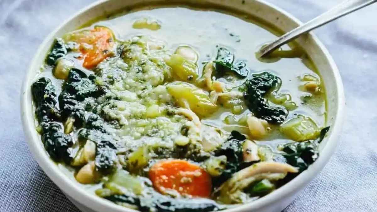 30 Minute Pesto Chicken, Kale + White Bean Soup.