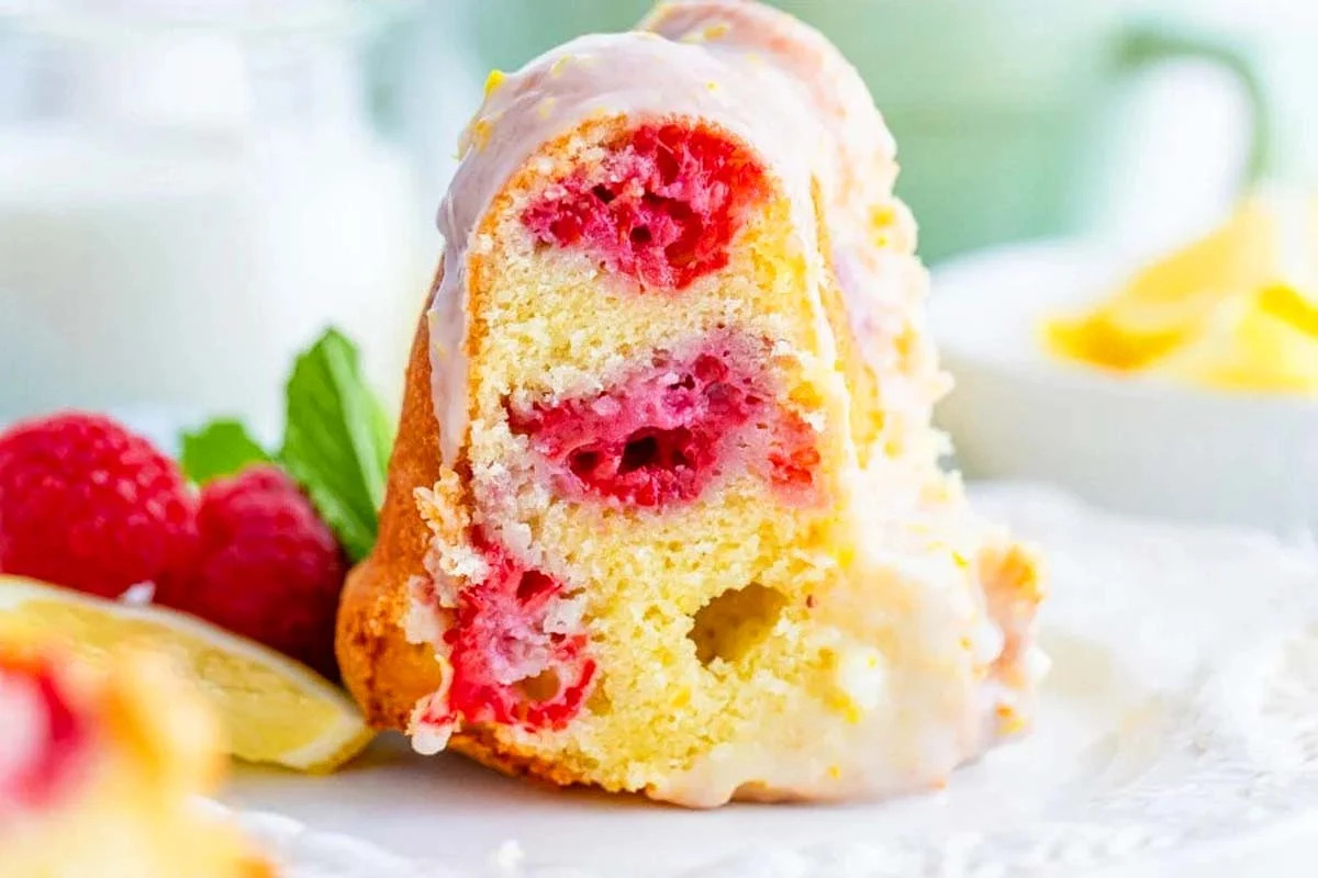 Air Fryer Lemon Raspberry Bundt Cake. 