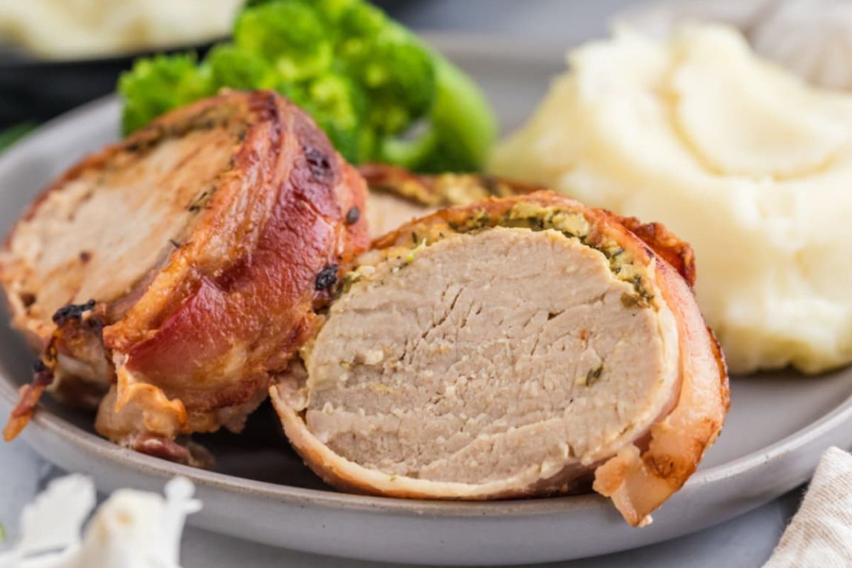 Air Fryer Bacon Wrapped Pork Tenderloin