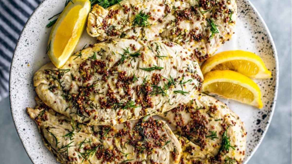 Air Fryer Chicken Breasts With Mustard Sauce.