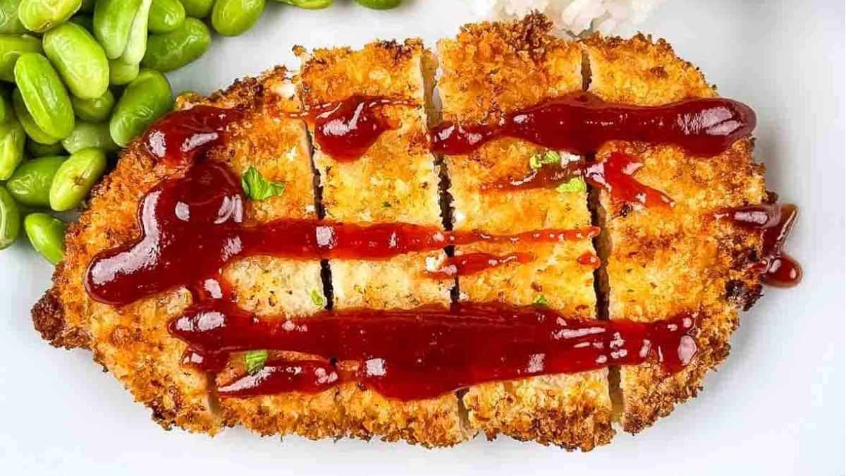 Air Fryer Chicken Katsu With Homemade Tonkatsu Sauce.