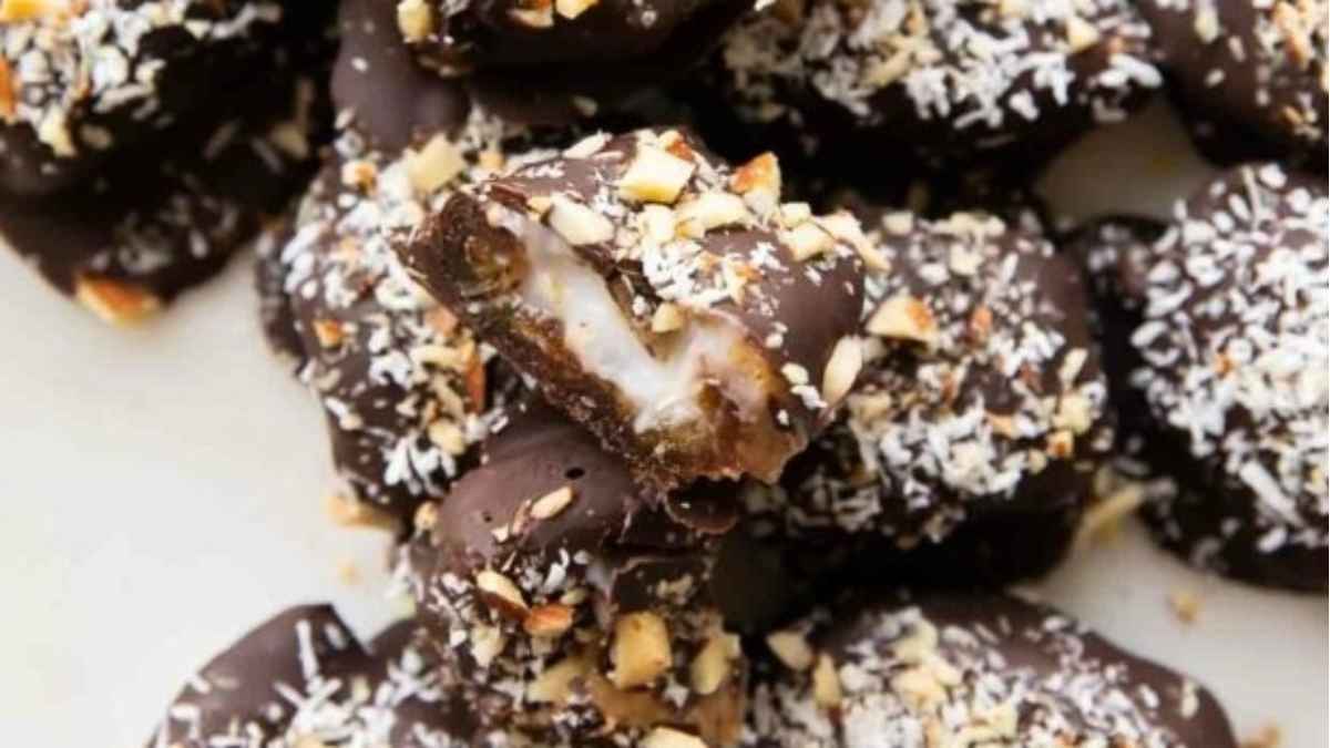 Almond Joy Chocolate Covered Dates.