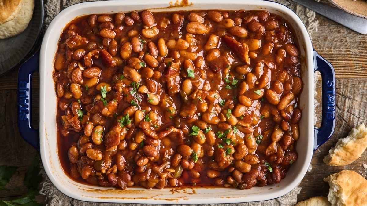 Apple Butter Bourbon Baked Beans.