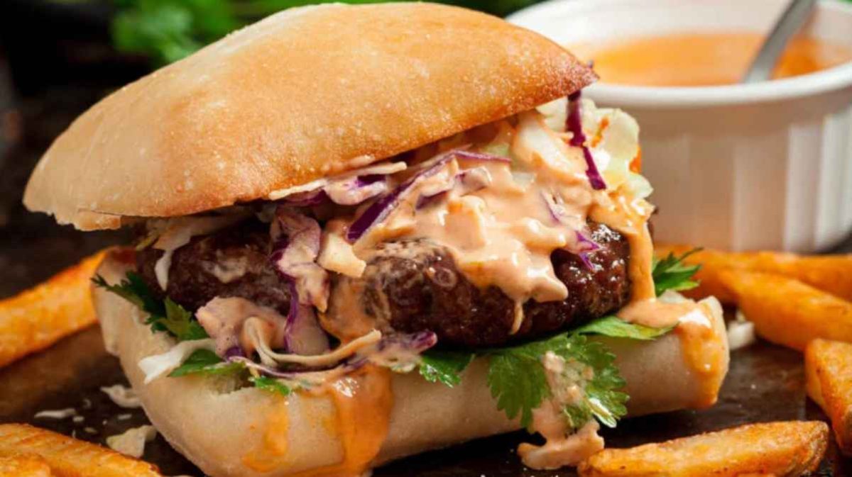 Asian Burgers with Sriracha Mayo.