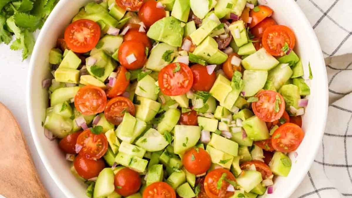 Avocado Tomato Cucumber Salad. 