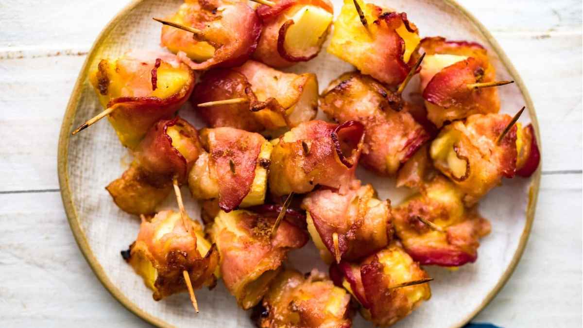 Bacon Wrapped Pineapple With Brown Sugar Recipe.