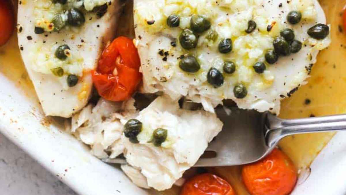 Baked Swordfish With Capers And Tomatoes. 