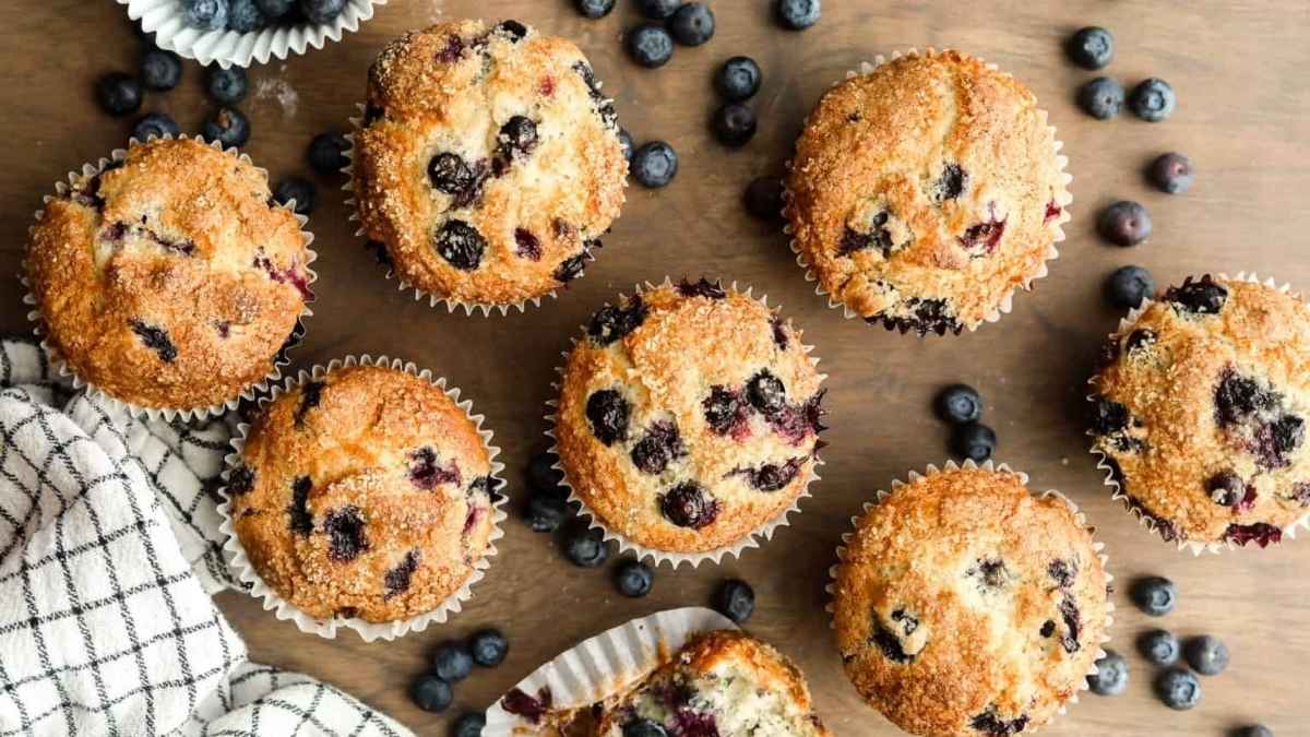 Bakery Style Blueberry Muffins.
