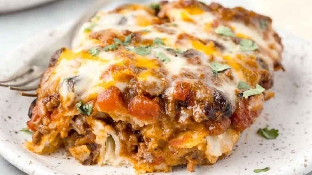 Beef Enchiladas Casserole with Corn Tortillas.