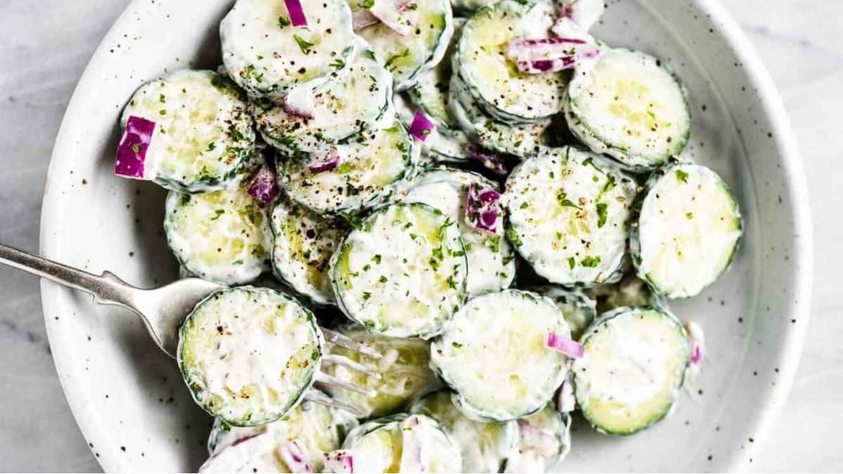 Best Creamy Cucumber Salad Recipe.