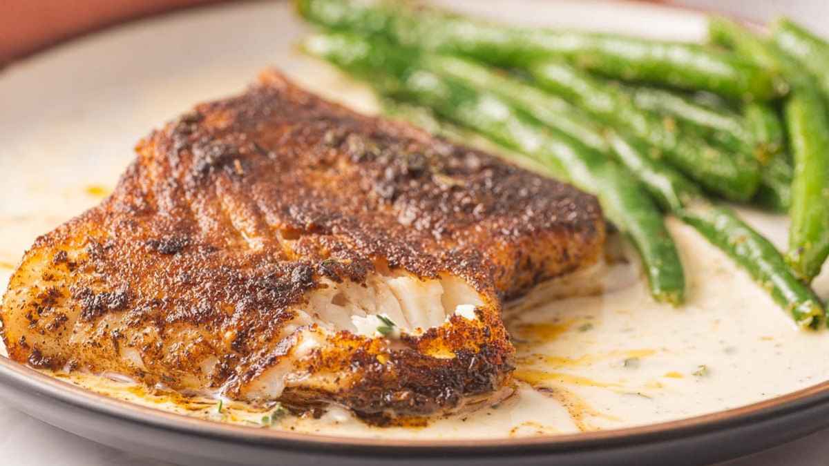 Blackened Chilean Sea Bass W/Garlic Sauce. 
