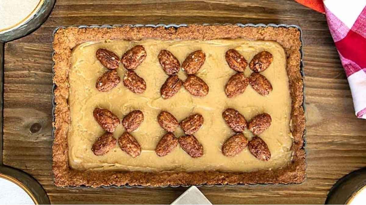 Butterscotch Pie with Pecan Crust.