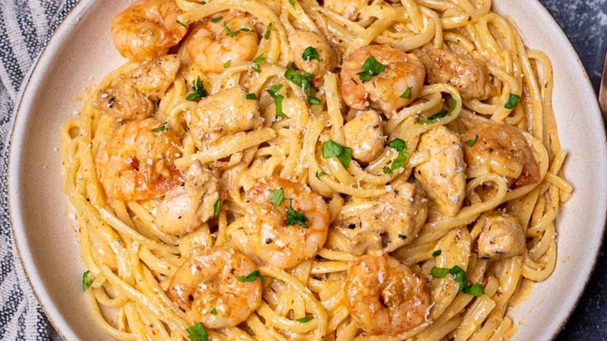 Cajun Chicken and Shrimp Pasta.