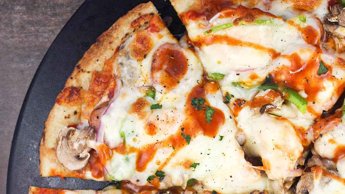 Cajun Pizza with Andouille Sausage and Shrimp.